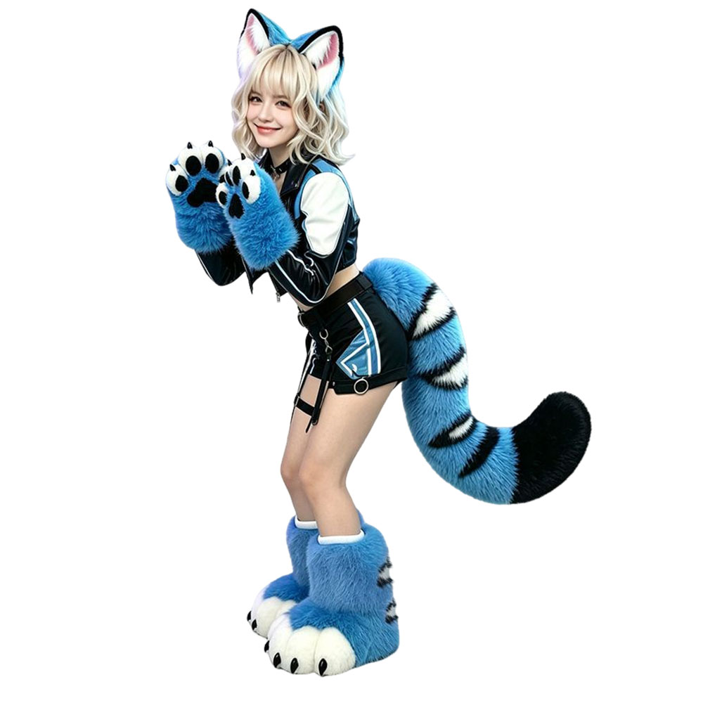 Cat Claw Bark - Blue Tiger Cat Girl Cosplay Set