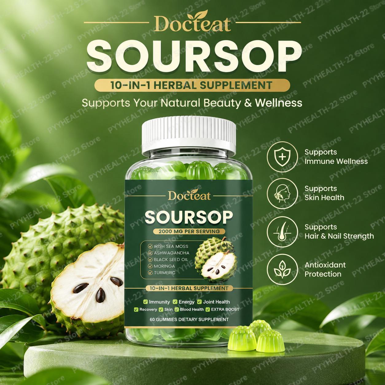 Herbal And Wellness Products - Soursop Gummies, 10-in-1 Vitamin Herbal Blend,