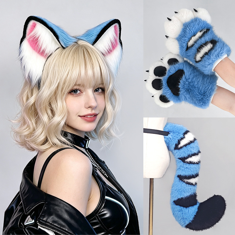 Blue Tiger Cat Girl Cosplay Se - Cat Claw Bark 评论和价格